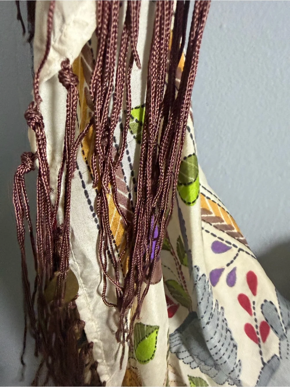 Tolani Cream Shawl with Multicolor Floral & Bird Embroidery